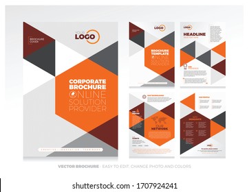 Creative Multipurpose Brochure design template with cover back and inside pages. Trendy minimalist flat Triangular design. Vertical a4 format.