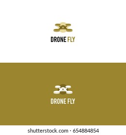 Creative multirotor helicopter logo with coins instead of rotors. Drone vector logo