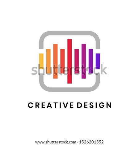 Creative music box logo design vector. Sound wave graphic bar illustration