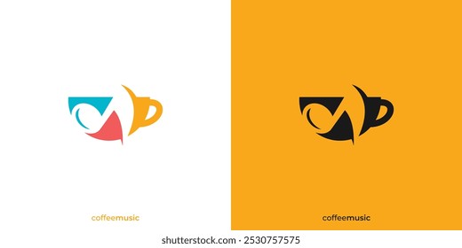 Creative Music Coffee Logo. Mug, Cup Coffee and Musical Note with Minimalist Style. Music Cafe Logo, Icon, Symbol, Vector, Design Inspiration.