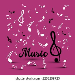 Creative music design with notes on violet background
