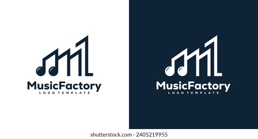 Creative Music Factory Logo. Building Architecture Music Note Minimalist Logo Design Template.