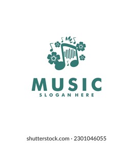 Creative music with flower vector, music nature logo vector template