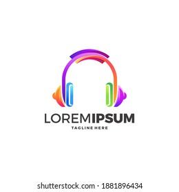 Creative music headphones logo design vector template
