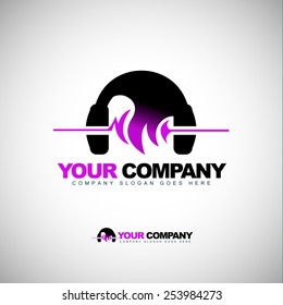 Creative Music Headphones Logo. Creative vector concept with music headphone and sound waves