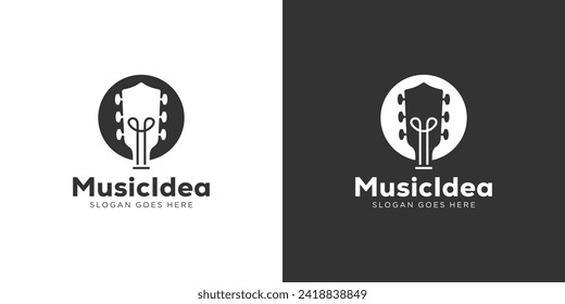 Creative Music Idea Logo. Guitar Head and Lightbulb with Modern Minimalist Style. Guitar Electric Logo Icon Symbol Vector Design Template.