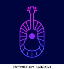 Creative Music Logo. Acoustic music guitar in rounded shape, logo outline.