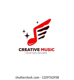 creative music logo designs with wing designs concept
