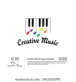 Creative music logo template with a colorful note and piano tuts.