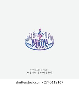 Creative Music Logo Vector with Piano Keys and Treble Clef Symbol