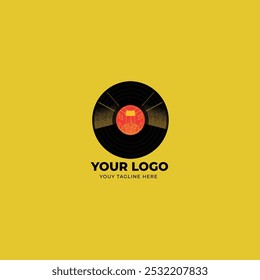 Fondo amarillo del logotipo de la música creativa con eps 