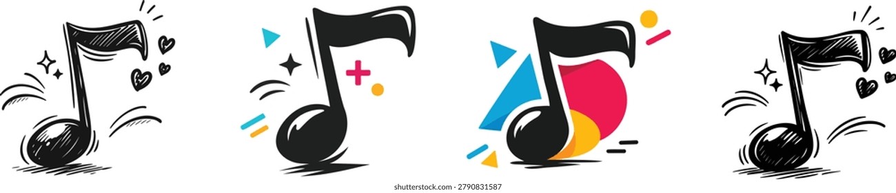 Creative Music Note Illustration Set – Hand Drawn and Modern Geometric Musical Symbol Collection