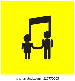 Creative music note sign icon and silhouette people symbol . Musical symbol. Vector illustration