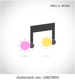 Creative music note sign and light bulb symbol . Idea and musical symbol. Vector illustration