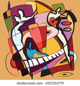 Creative Music Painting. Abstract Art Of Musicians.