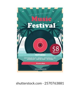 Creative Music party festival poster, flyer, brochure template. vector illustration