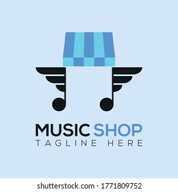 Creative music shop vector logo design template