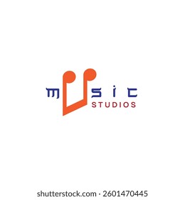 "Creative music studio logo design featuring stylized typography where the letters form musical symbols.