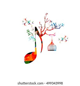 Creative music template vector illustration, colorful crotchet with music notes, music background. Musical design symbol for poster, brochure, banner, flyer, concert, music festival, music shop design