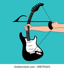 A creative musical background mimics a bow and arrow 