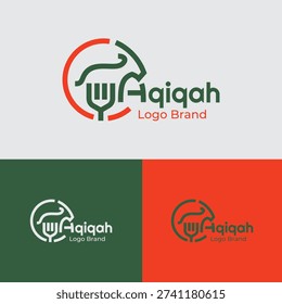 Creative Mutton Grill Emblem - Green and Orange Livestock Icon for Halal Food Catering and Bistro Identity