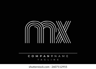 Creative MX lines letter logo design. A simplistic and elegant abstract logo design with linear patterns and initials, suitable for contemporary branding.