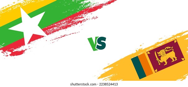 Ilustración de la bandera Creative Myanmar vs Sri Lanka. Estilo de pincel artificial dos indicadores de país fondo de relación