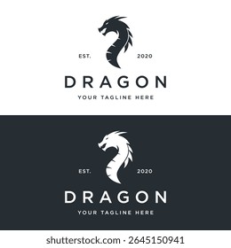 Creative mythological legend fire dragon logo design.logo for emblem, tattoo, branding.