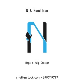 Creative N- alphabet icon abstract and hands icon design vector template.Business offer,partnership,hope,support or help concept.Corporate business and industrial logotype symbol.Vector illustration