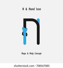 Creative N- alphabet icon abstract and hands icon design vector template.Business offer,partnership,hope,support or help concept.Corporate business and industrial logotype symbol.Vector illustration
