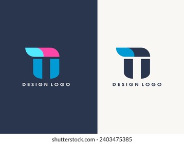Creative N, D, T Letter Logo Design mit blau-rosa Farbe.