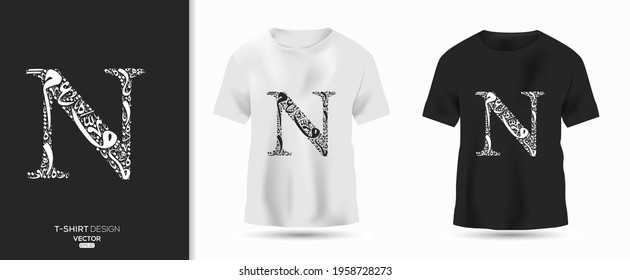 Creative (N) Letter contain Random Arabic Letters Without specific meaning in English ,t-shirt design, Vector illustration.