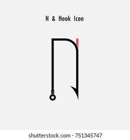 Creative N- Letter icon abstract and hook icon design vector template.Fishing hook icon.Alphabet icon.Vector illustration
