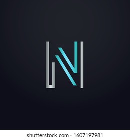 Creative N letter with maze linear style. Modern logo symbol for business corporate. Blue and white logo on blue dark background. Square shape, colorful, linked and technology. Unusual design vector.