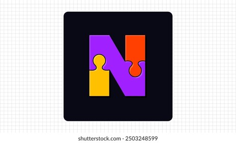 Creative N Letter Vector Puzzle Logo, Stylish Colorful Parts Logo Sign N Letter, N Character Logo Symbol