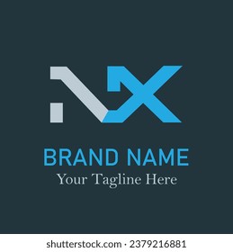 Fuente Creative N y X Vector de diseño de logotipos en fondo gris