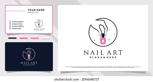 Creative nali art logo with circle line art style and business card design Premium Vector