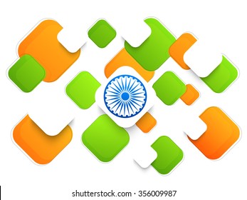 Creative National Flag colours abstract design with Ashoka Wheel for Happy Indian Republic Day celebration.