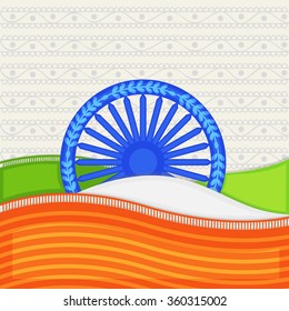 Colores creativos de la bandera nacional con ondas de Ashoka Wheel para la feliz celebración del Día de la República India.