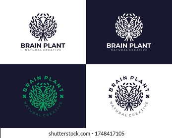 Creative Natural Brain Plant Tree Ecology Logo Design Inspiration