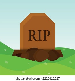 Diseño De Ilustraciones Creativas De Tumbas Naturales Con Campo Y Cielo Limpio. Rip En El Cielo. 