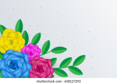Creative natural layout tropical flowers and green leaves on background texture.Nature concept .Vector illustration
