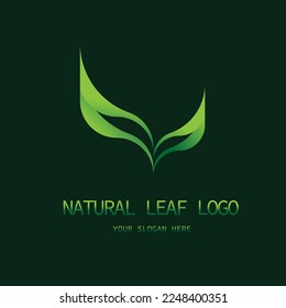 Creative natural leaf logo. Elegant gradient natural freshness leaf bio green environment logo design. Isolated green background