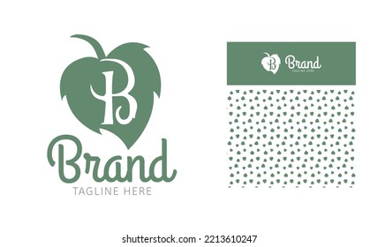 Creative natural Leaf logo using Alphabet Letter B with pattern and logo variation for branding design for fashion boutique natural brands