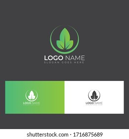 Logo natural creativo creado por el ilustrador adobe. Concepto de la hoja y la caja circular del mundo.