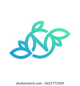 Creative Natural Symbol with Stylized N, Circle, and Leaf Elements