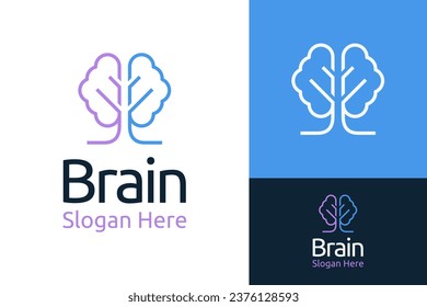 Creative Natural Tree Plant with Brain Leaf Mind Grow Logo Design Branding Template