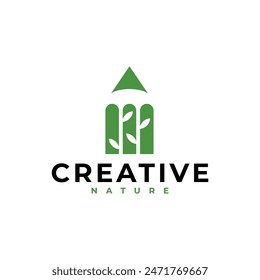 CREATIVE NATURE LEAF PENCIL LOGO ICON ILLUSTRATION