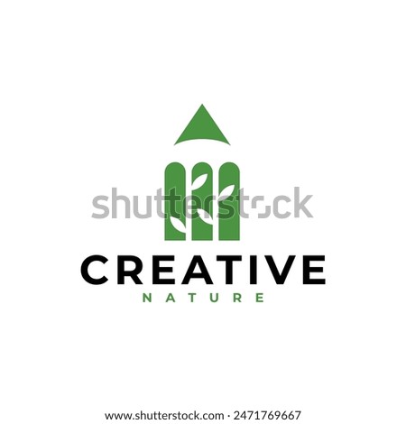 CREATIVE NATURE LEAF PENCIL LOGO ICON ILLUSTRATION
