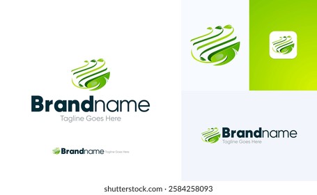 Creative nature logo formed by green leaves, modern agriculture logo, ecology of environmental protection, natural logo, organic icon templates, Gradient green color